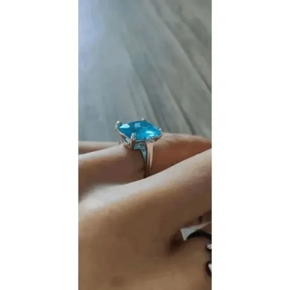 Dark Aquamarine Diamond White Gold Anniversary Engagement Ring